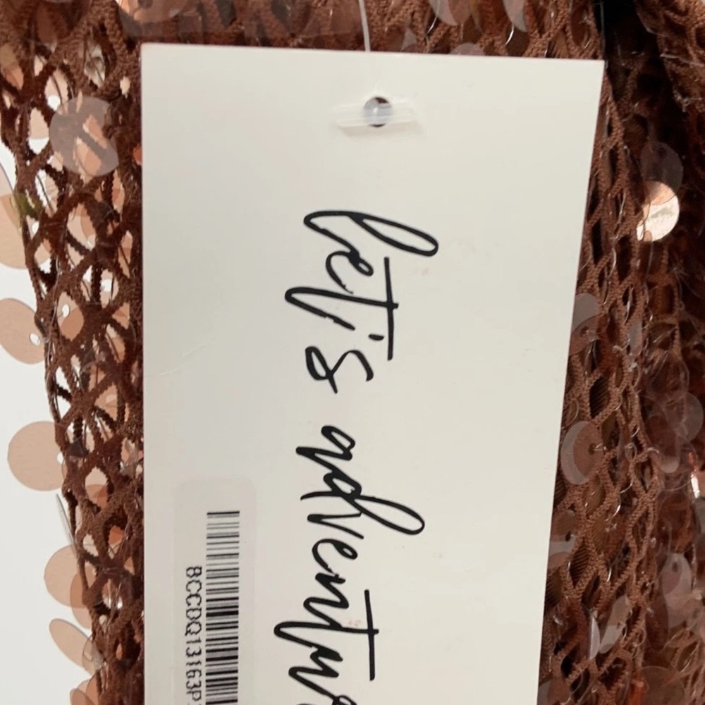 12th Tribe Bellagio Sequin Mesh Bronze Maxi Dress Cut Out Festival Size Large - Picture 7 of 7